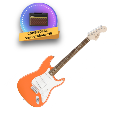 Fender Squier Affinity Series Stratocaster Electric Guitar, Indian Laurel Fingerboard, Competition Orange-Combo Deal